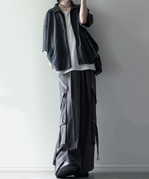 cussil(クシル)の「【cussil/クシル】硫化染めフェード加工 切り替えデザインフルジップ半袖Tシャツ(Tシャツ/カットソー・メンズ・ブルー/チャコールグレー/ブラウン/レッド・L/M/S)」の13枚目の写真