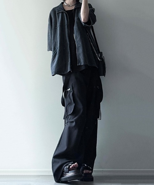 cussil(クシル)の「【cussil/クシル】硫化染めフェード加工 切り替えデザインフルジップ半袖Tシャツ(Tシャツ/カットソー・メンズ・ブルー/チャコールグレー/ブラウン/レッド・L/M/S)」の14枚目の写真