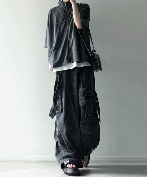 cussil(クシル)の「【cussil/クシル】硫化染めフェード加工 切り替えデザインフルジップ半袖Tシャツ(Tシャツ/カットソー・メンズ・ブルー/チャコールグレー/ブラウン/レッド・L/M/S)」の15枚目の写真
