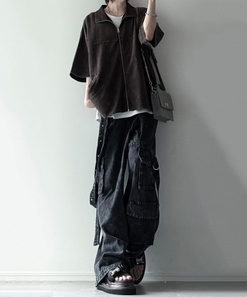 cussil(クシル)の「【cussil/クシル】硫化染めフェード加工 切り替えデザインフルジップ半袖Tシャツ(Tシャツ/カットソー・メンズ・ブルー/チャコールグレー/ブラウン/レッド・L/M/S)」の16枚目の写真