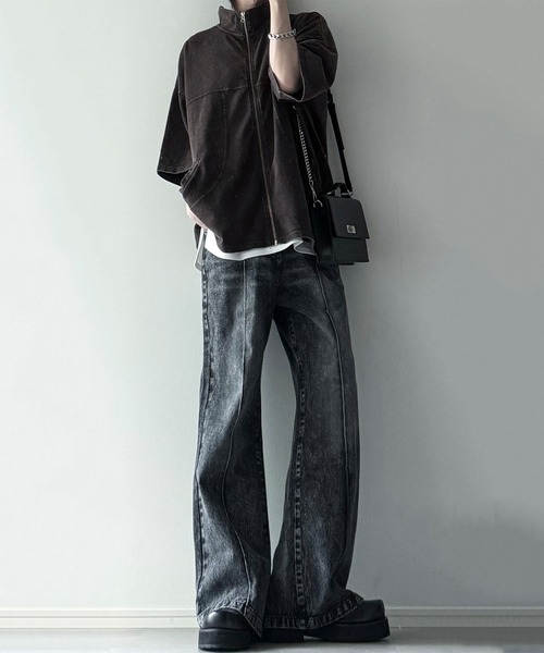 cussil(クシル)の「【cussil/クシル】硫化染めフェード加工 切り替えデザインフルジップ半袖Tシャツ(Tシャツ/カットソー・メンズ・ブルー/チャコールグレー/ブラウン/レッド・L/M/S)」の17枚目の写真