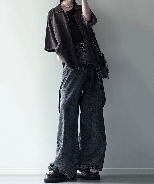 cussil(クシル)の「【cussil/クシル】硫化染めフェード加工 切り替えデザインフルジップ半袖Tシャツ(Tシャツ/カットソー・メンズ・ブルー/チャコールグレー/ブラウン/レッド・L/M/S)」の20枚目の写真
