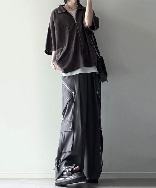 cussil(クシル)の「【cussil/クシル】硫化染めフェード加工 切り替えデザインフルジップ半袖Tシャツ(Tシャツ/カットソー・メンズ・ブルー/チャコールグレー/ブラウン/レッド・L/M/S)」の21枚目の写真