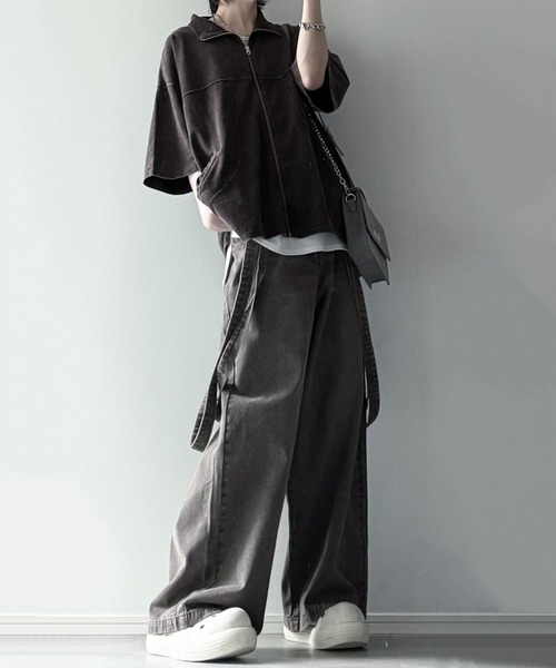 cussil(クシル)の「【cussil/クシル】硫化染めフェード加工 切り替えデザインフルジップ半袖Tシャツ(Tシャツ/カットソー・メンズ・ブルー/チャコールグレー/ブラウン/レッド・L/M/S)」の22枚目の写真