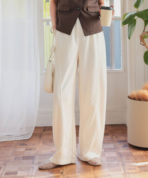 KOBE LETTUCE（コウベレタス）の「スウェット素材ワイドカーブパンツ（スウェットパンツ・レディース・アイボリー/ブラック/グレー/ネイビー/チャコール・M/M-Short/PM）」の8枚目の写真