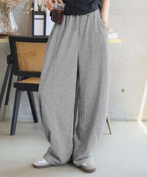 KOBE LETTUCE（コウベレタス）の「スウェット素材ワイドカーブパンツ（スウェットパンツ・レディース・アイボリー/ブラック/グレー/ネイビー/チャコール・M/M-Short/PM）」の9枚目の写真