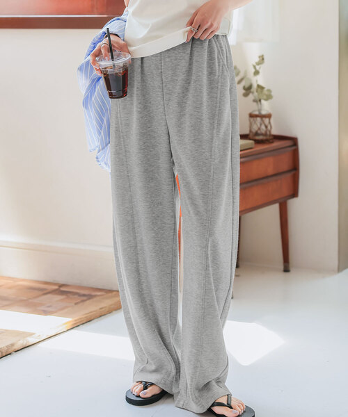 KOBE LETTUCE（コウベレタス）の「スウェット素材ワイドカーブパンツ（スウェットパンツ・レディース・アイボリー/ブラック/グレー/ネイビー/チャコール・M/M-Short/PM）」の6枚目の写真