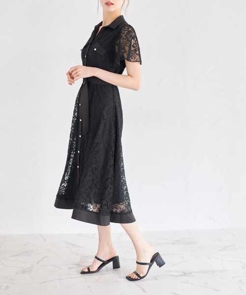 新品　tocco closet ベルト付きレース切り替えシャツワンピース ベルト付きレース切り替えシャツワンピース（ワンピース