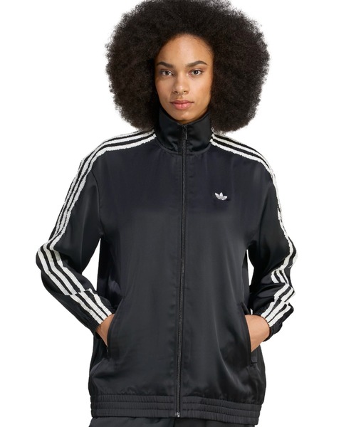 アディダス adidas スリーストライプス サテン トップス レディース スリーストライプス サテン 長袖Tシャツ ブラック