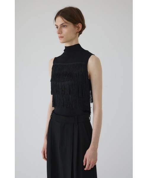 RIM.ARK(リムアーク)の「Fringe N/S knit tops フリンジノースリーブニットトップス(ニット/セーター・レディース・マジェンタ/ブラック/グレー・36/38)」の6枚目の写真