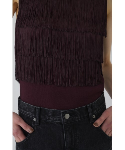 RIM.ARK Fringe N/S knit tops ブラウン Fringe N/S knit tops フリンジノースリーブニットトップス