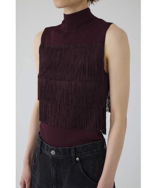 Searoomlynn アメスリKnit Fringeトップス ブラック SLY | FRONT HOOK MOLE YARN トップス (ニット ) |SHEL'TTER