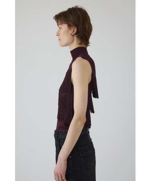 カットフリンジノースリーブニット Fringe N/S knit tops フリンジノースリーブニットトップス