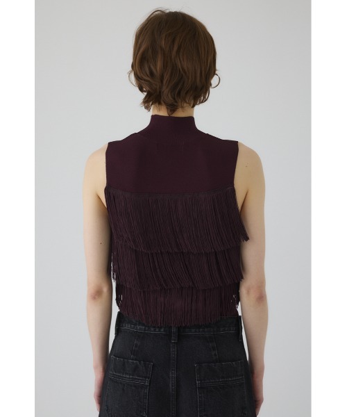 Fringe N/S knit tops フリンジノースリーブニットトップス