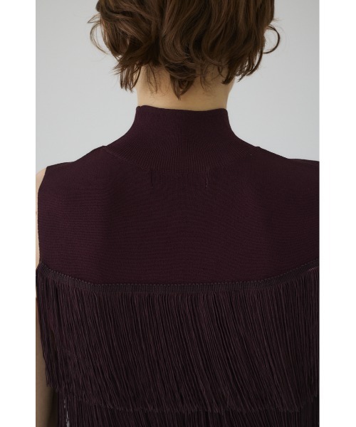 Fringe N/S knit tops フリンジノースリーブニットトップス