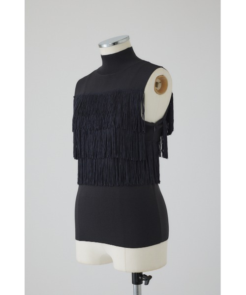 Fringe N/S knit tops フリンジノースリーブニットトップス