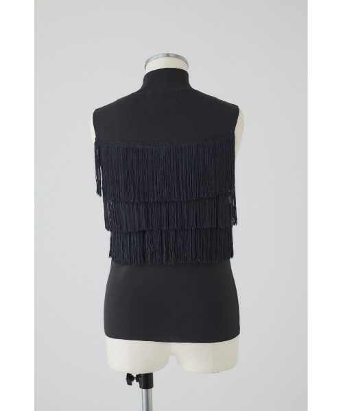 Fringe N/S knit tops フリンジノースリーブニットトップス