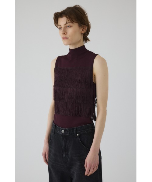 Fringe N/S knit tops フリンジノースリーブニットトップス