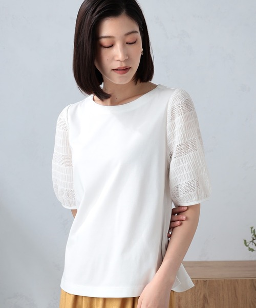 GALLORIA（ギャローリア）の「レーススリーブ切替プルオーバー（Tシャツ/カットソー・レディース・ブラック/マスタード/オフホワイト・LL/S/M/L）」の2枚目の写真