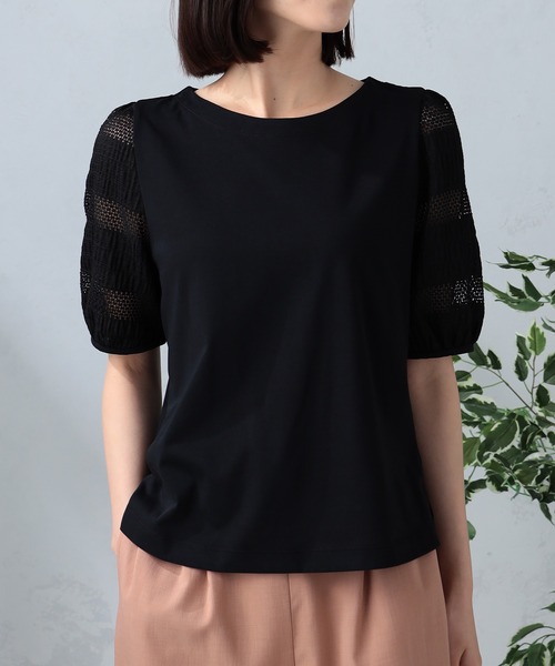 GALLORIA（ギャローリア）の「レーススリーブ切替プルオーバー（Tシャツ/カットソー・レディース・ブラック/マスタード/オフホワイト・LL/S/M/L）」の3枚目の写真