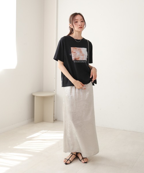 Bab（バブ）の「インクジェットプリント半袖Tシャツ（Tシャツ/カットソー・レディース・ブラック/オフホワイト・M）」の5枚目の写真