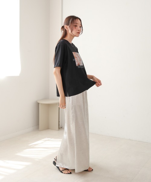 Bab（バブ）の「インクジェットプリント半袖Tシャツ（Tシャツ/カットソー・レディース・ブラック/オフホワイト・M）」の8枚目の写真