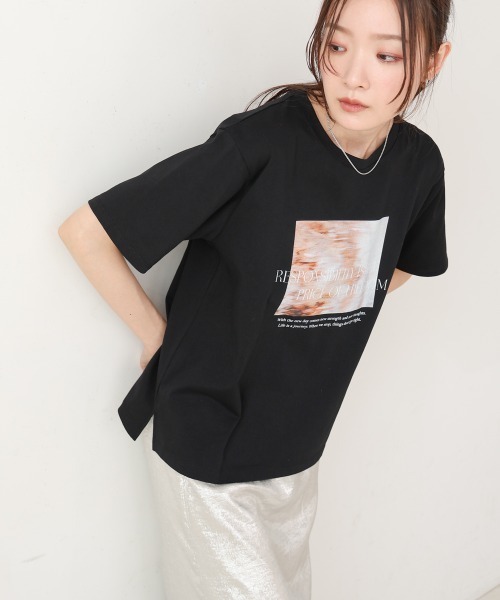 Bab（バブ）の「インクジェットプリント半袖Tシャツ（Tシャツ/カットソー・レディース・ブラック/オフホワイト・M）」の10枚目の写真
