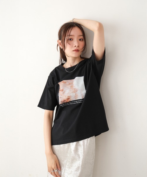 Bab（バブ）の「インクジェットプリント半袖Tシャツ（Tシャツ/カットソー・レディース・ブラック/オフホワイト・M）」の13枚目の写真