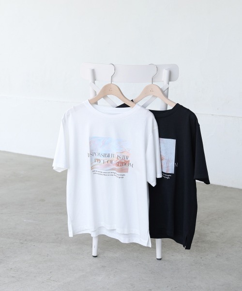 Bab（バブ）の「インクジェットプリント半袖Tシャツ（Tシャツ/カットソー・レディース・ブラック/オフホワイト・M）」の20枚目の写真