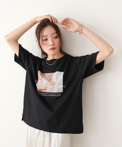 Bab（バブ）の「インクジェットプリント半袖Tシャツ（Tシャツ/カットソー・レディース・ブラック/オフホワイト・M）」の21枚目の写真
