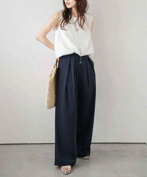 La-gemme(ラジェム)の「【日本製】タックワイドパンツ(その他パンツ・レディース・アイボリー/グレイッシュベージュ/ベージュ/ネイビー/ブラック・M/L)」の1枚目の写真