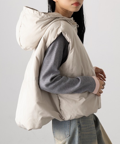 MAGASIN DE MODE Onjna(マガジンデモードオンジェナ )の「【MAGASIN DE MODE Onjna】マットタフタ ファイバーダウン フーディベスト フェイクダウン Y2K 韓国 XNN(ダウンベスト・レディース・ブラック/グレイッシュベージュ/ブラウン・FREE)」の5枚目の写真