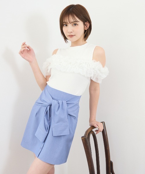 REDYAZEL(レディアゼル)の「シャツライクラップミニスカート(スカート・レディース・ピンク/サックスブルー/ベージュ・SMALL/MEDIUM)」の6枚目の写真