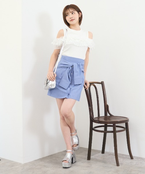 REDYAZEL(レディアゼル)の「シャツライクラップミニスカート(スカート・レディース・ピンク/サックスブルー/ベージュ・SMALL/MEDIUM)」の7枚目の写真