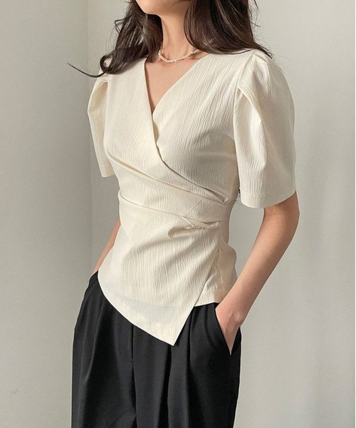 サイズM【新品】SOFIE D'HOORE ネックギャザーパフスリーブトップス 未使用品】SOFIE D'HOORe ネックギャザーパフスリーブトップス