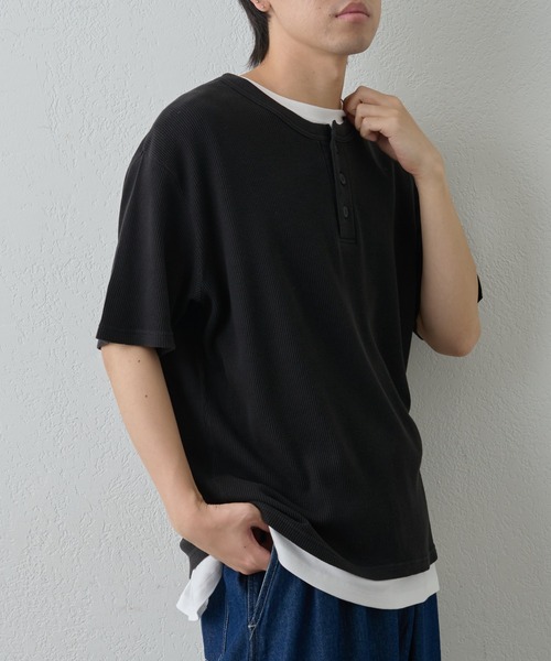 paradigm（パラダイム）の「【paradigm】ガス焼きワッフルヘンリーネックT（Tシャツ/カットソー・メンズ・ブラック/ダークグレー/ホワイト・MEDIUM/LARGE/X-LARGE）」の14枚目の写真