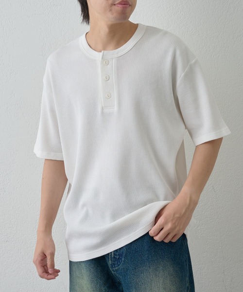 paradigm（パラダイム）の「【paradigm】ガス焼きワッフルヘンリーネックT（Tシャツ/カットソー・メンズ・ブラック/ダークグレー/ホワイト・MEDIUM/LARGE/X-LARGE）」の8枚目の写真