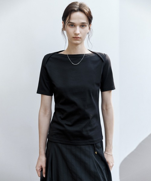 tageechita（タジチタ）の「【tageechita】スーピマコットン ボートネックTシャツ（Tシャツ/カットソー・レディース・ブラック/ホワイト・S/M/L）」の7枚目の写真