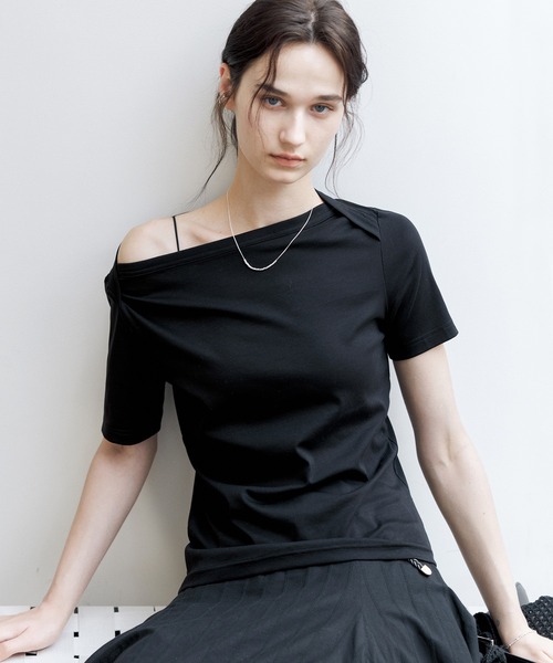 tageechita（タジチタ）の「【tageechita】スーピマコットン ボートネックTシャツ（Tシャツ/カットソー・レディース・ブラック/ホワイト・S/M/L）」の8枚目の写真