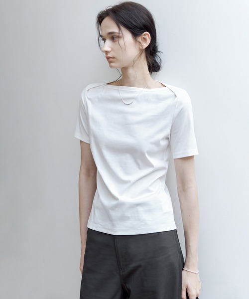 tageechita（タジチタ）の「【tageechita】スーピマコットン ボートネックTシャツ（Tシャツ/カットソー・レディース・ブラック/ホワイト・S/M/L）」の15枚目の写真