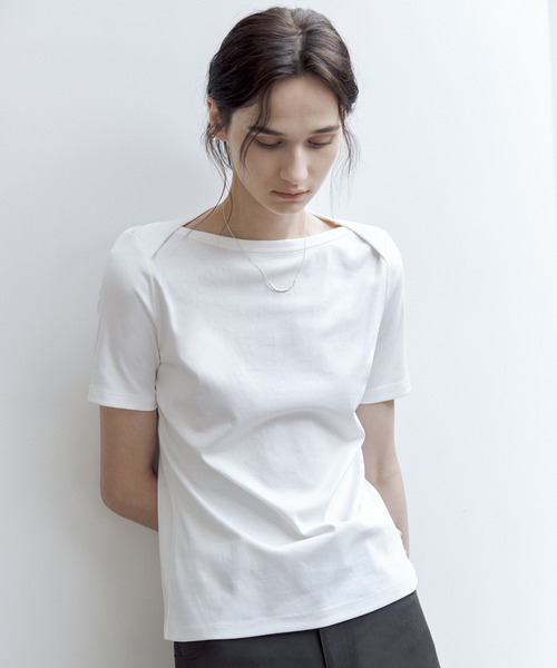 tageechita（タジチタ）の「【tageechita】スーピマコットン ボートネックTシャツ（Tシャツ/カットソー・レディース・ブラック/ホワイト・S/M/L）」の19枚目の写真