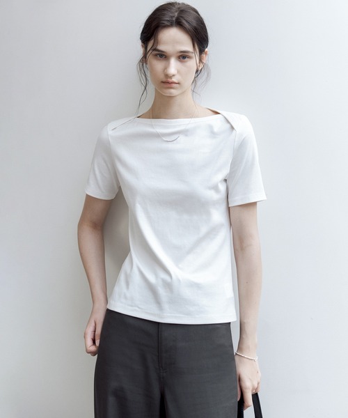 tageechita（タジチタ）の「【tageechita】スーピマコットン ボートネックTシャツ（Tシャツ/カットソー・レディース・ブラック/ホワイト・S/M/L）」の5枚目の写真