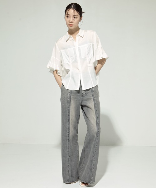 STUDIOUS（ステュディオス）の「【STUDIOUS/ステュディオス】Hem Flare 2way Blouse/ヘムフレアブラウス（シャツ/ブラウス・レディース・ホワイト/ブラック/サックスブルー・FREE）」の10枚目の写真