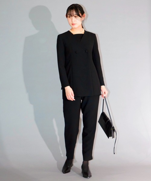 Ranerrh（ラネリ）の「フォーマルテーパードパンツ【喪服・礼服】【入卒式・結婚式】【セットアップ展開有】【オフィス/ビジネスにも使える】【正喪服】【秋冬用】（スーツパンツ・レディース・ブラック・38）」の2枚目の写真