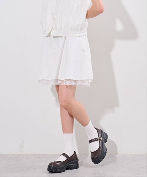 pom ponette junior（ポンポネットジュニア）の「裾レースキュロット（スカート・キッズ・ブラック/オフホワイト・M:150cm/L:160cm）」の13枚目の写真