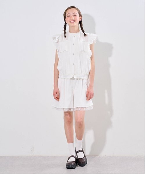 pom ponette junior（ポンポネットジュニア）の「裾レースキュロット（スカート・キッズ・ブラック/オフホワイト・M:150cm/L:160cm）」の15枚目の写真