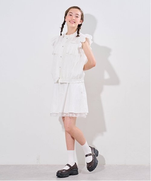 pom ponette junior（ポンポネットジュニア）の「裾レースキュロット（スカート・キッズ・ブラック/オフホワイト・M:150cm/L:160cm）」の20枚目の写真