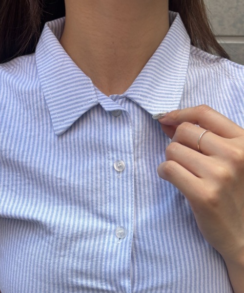 Bargiee（バージー）の「【ZOZO限定】シンプル ストライプ ハーフ 美シルエット ブラウス（シャツ/ブラウス・レディース・ライトブルー・FREE）」の3枚目の写真