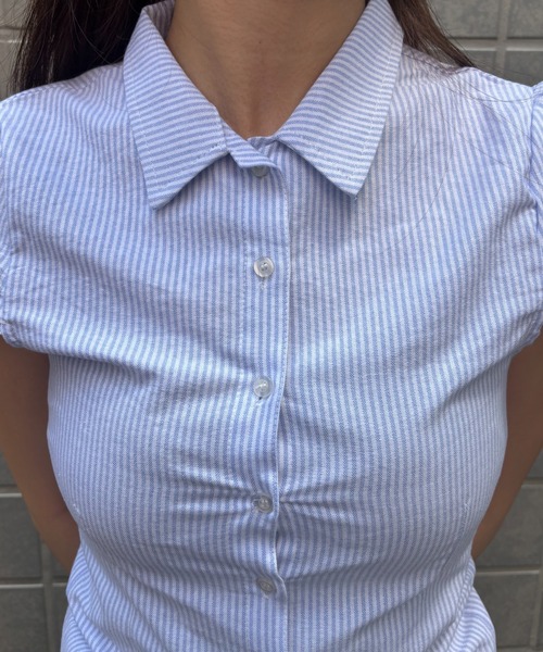 Bargiee（バージー）の「【ZOZO限定】シンプル ストライプ ハーフ 美シルエット ブラウス（シャツ/ブラウス・レディース・ライトブルー・FREE）」の4枚目の写真