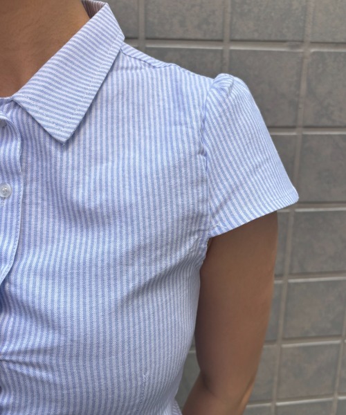 Bargiee（バージー）の「【ZOZO限定】シンプル ストライプ ハーフ 美シルエット ブラウス（シャツ/ブラウス・レディース・ライトブルー・FREE）」の5枚目の写真